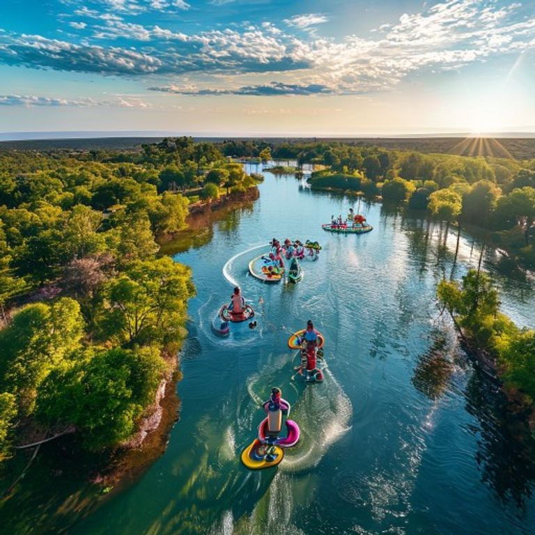 Outdoor water adventure park with inflatable obstacles and cable wakeboarding — fun things to do in New Braunfels Texas